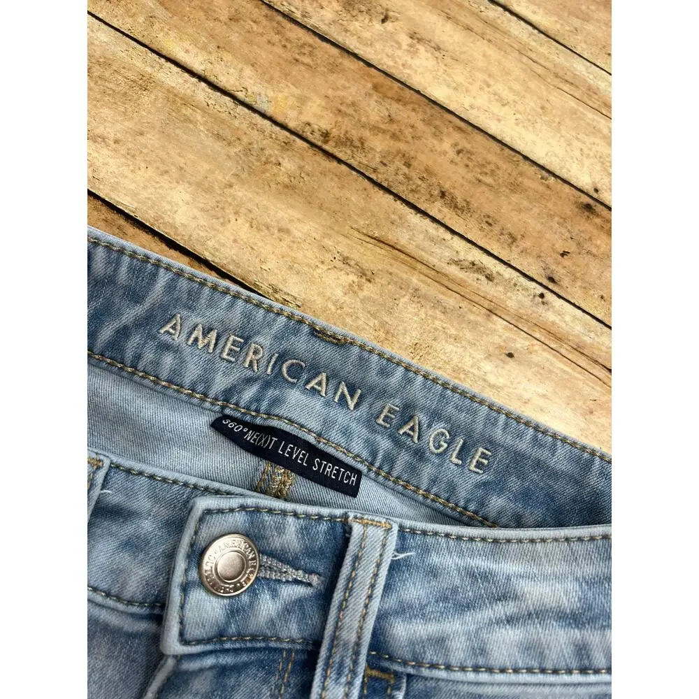 American Eagle Highest Rise Jegging Next Level Stretch Distress Raw Hem Size 00